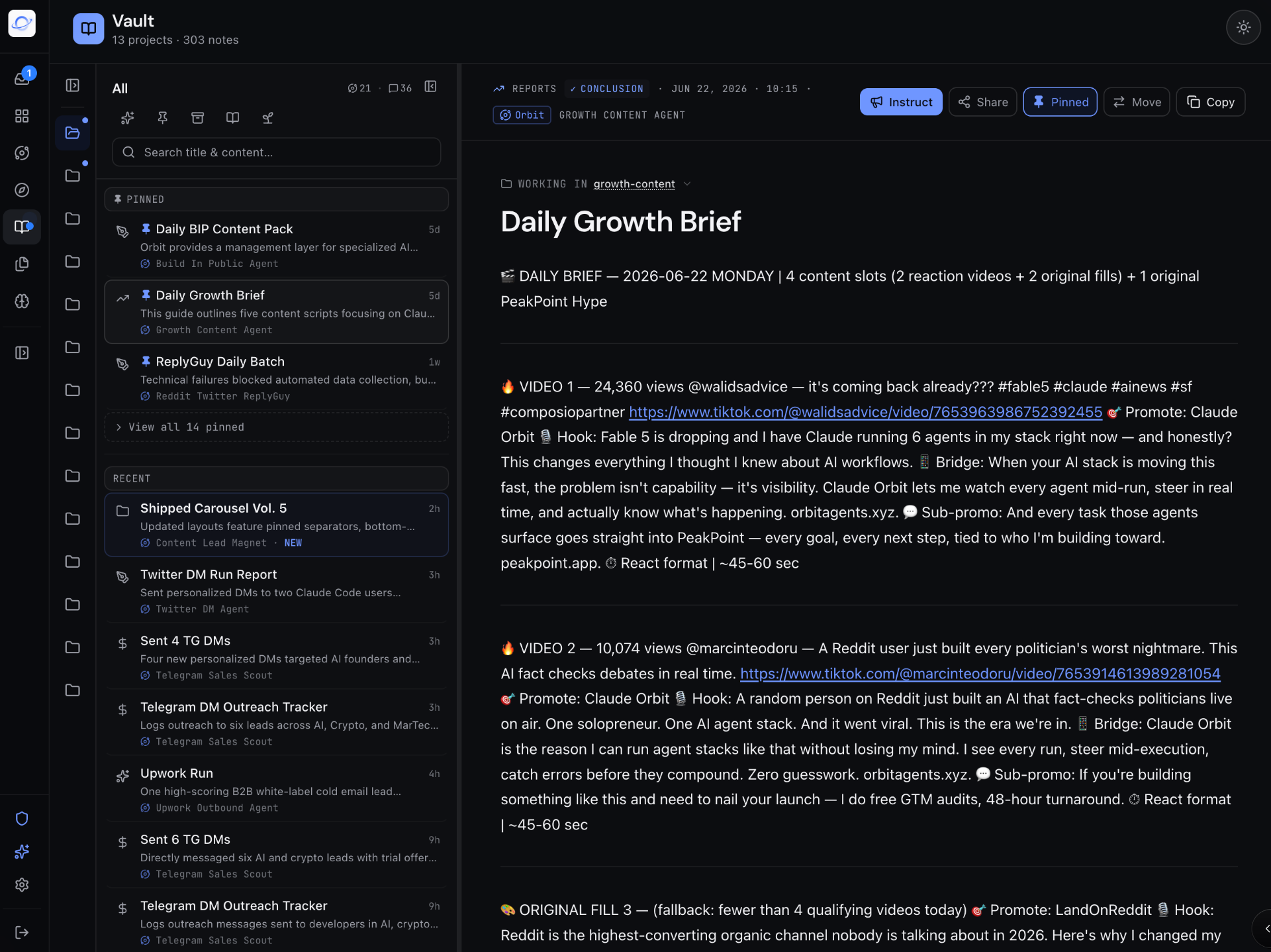 Orbit Vault — every output, note, and report in one place